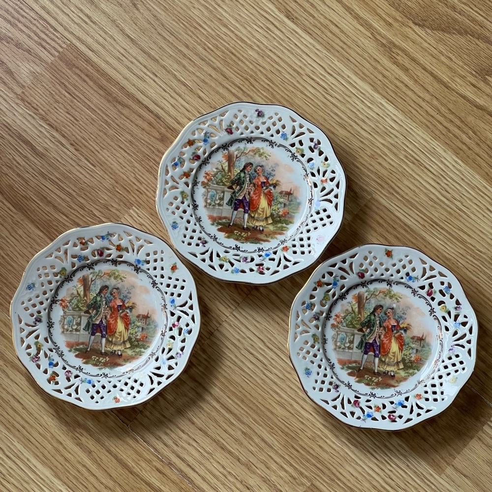 Vtg Schumann Bavaria Dresden Plates Reticulated Dish 1946-49 Germany Set of 3